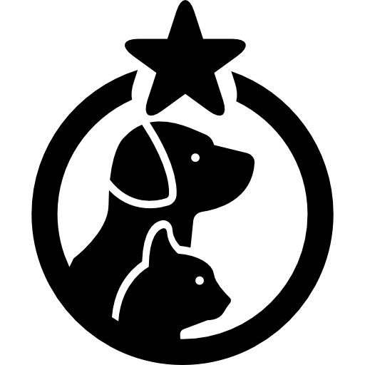 Pets hotel symbol with a dog and a cat in a circle with one star